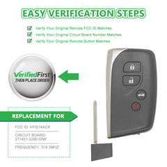 Extra-Partss Smart Car Key Fob Replacement for Lexus LS460 LS600H fits 2013 2014 2015 2016 Proximity 4 Button Remote HYQ14ACX 5290 Board