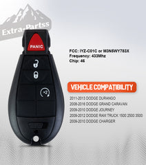 KeyCollection Key Programmer and Remote Fob Replacement for Dodge IYZ-C01C or M3N5WY783X fit Grand Caravan 2008 2009 2010 2011 2012 2013 2014 2015 2016
