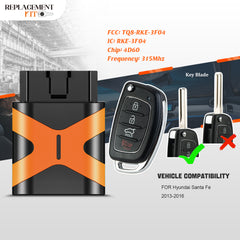 Extra-Partss OBD Programmer and Remote Car Key Fob Replacement for Hyundai TQ8-RKE-3F04 315Mhz Santa Fe 2013 2014 2015 2016 Side Groove Blade