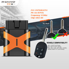 Extra-Partss OBD Tool and Programmable Remote Car Key Fob Replacement for Ford CWTWB1U793 164-R7976 fits Fiesta 2015 2016 2017 2018 2019