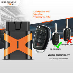 Extra-Partss OBD Programmer and Remote Car Key Fob Replacement for Hyundai TQ8-RKE-4F31 433Mhz fits Sante Fe 2015 2016 2017 2018 2019 Side Groove Blade