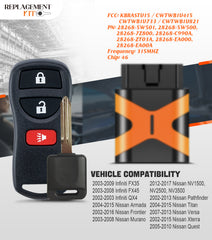 KeyCollection Simple Key Replacement for Nissan KBRASTU15 + 46 Chip Key fits Titan 2004 2005 2006 2007 2008 2009 2010 2011 2012 2013 2014 2015 (3 Button)