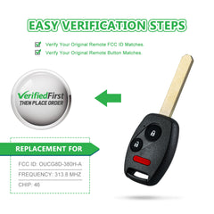 Extra-Partss Remote Car Key Fob Replacement for 2007 2008 2009 Honda Fit OUCG8D-380H-A