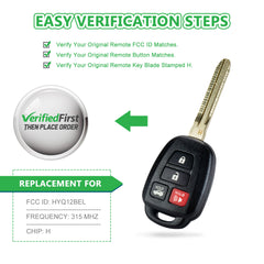 Extra-Partss Remote Car Key Fob Replacement for 2014 2015 2016 2017 Toyota Camry HYQ12BEL H Chip