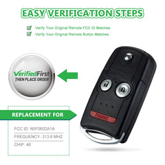 Lots of 5 Remote Car Key Fob Replacement for N5F0602A1A fits 2007 2008 2009 2010 2011 2012 2013 Acura RDX MDX