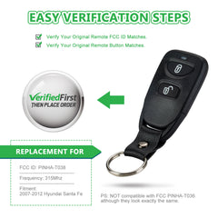 KeyCollection Remote Car Key Fob Replacement for Hyundai PINHA-T038 fits 2007 2008 2009 2010 2011 2012 Santa Fe