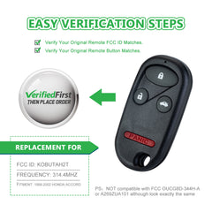 KeyCollection Remote Car Key Fob Replacement for Honda KOBUTAH2T fits 1998 1999 2000 2001 2002 CR-V 4 Button