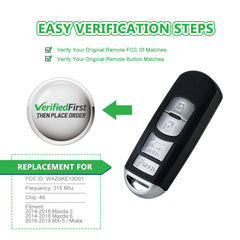 Lots of 5 Extra-Partss Remote Car Key Fob Replacement for WAZSKE13D01 fits 2014 2015 2016 2017 2018 Mazda 3 6