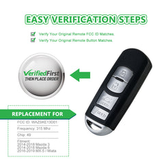 Keyless2Go Remote Car Key Fob Replacement for WAZSKE13D01 fits 2014 2015 2016 2017 2018 Mazda 3 6