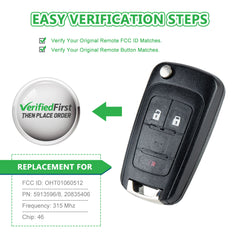 Extra-Partss Remote Car Key Fob Replacement for Chevy OHT01060512 3-btn fits 2010 2011 2012 2013 2014 2015 2016 2017 Equinox Terrain