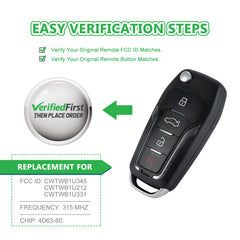 KeyCollection Remote Car Key Fob Replacement for CWTWB1U345 CWTWB1U212 CWTWB1U331 fits Ford Lincoln Mercury 315Mhz 4D63-80 Chip