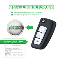 KeyCollection Remote Car Key Fob Replacement for Nissan CWTWB1G767 fits 2014 2015 2016 2017 Rogue