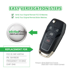 KeyCollection Remote Car Key Fob Replacement for Ford N5F-A08TAA 164-R8236 fits 2020 2021 Transit Connect