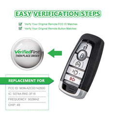 Lots of 5 Smart Car Key Fob Replacement for Ford M3N-A2C93142600 fits 2008 2009 2010 Mustang Fusion Edge Explorer Expedition Proximity 5 Button Remote 164-R8149