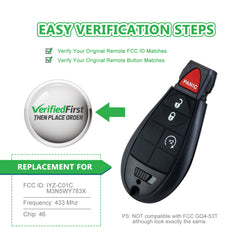 Keyless Remote Car Key Fob Replacement for Dodge IYZ-C01C or M3N5WY783X fits 2009 2010 2011 2012 Ram 1500 2500 3500 4 Button
