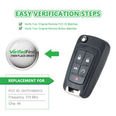 Lots of 5 Extra-Partss Remote Car Key Fob Replacement for Chevy OHT01060512 5-btn fits 2014 2015 2016 2017 2018 2019 Camaro Equinox Impala