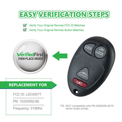 Lots of 5 Extra-Partss Remote Car Key Fob Replacement for Buick L2C0007T fits 2001 2002 2003 2004 Century Regal