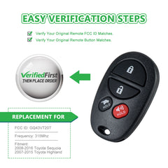 Lots of 10 Extra-Partss Car Remote Fob Replacement for Toyot-a GQ43VT20T fits 2008 2009 2010 2011 2012 2013 2014 2015 Sequoia Highlander