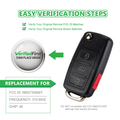Replacement Keyless Entry Remote Flip Key Fob fits 2002 2003 2004 2005 VW Jetta, Golf, Passat (HLO1J0959753AM)