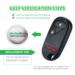 Extra-Partss Remote Car Key Fob Replacement for Honda OUCG8D-344H-A fits 2002 2003 2004 CR-V