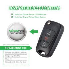 Keyless2Go Remote Car Key Fob Replacement for Kia NYOSEKSAM11ATX TQ8-RKE-3F02 fits 2010 2011 2012 2013 Soul