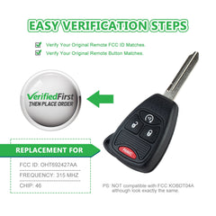 Lots of 5 Extra-Partss Keyless Remote Start Car Key Fob Replacement for Compass Patriot Wrangler 4 Button Remote OHT692427AA 04589621AA