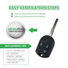 Lots of 10 Keyless Entry Remote Car Key Fob Replacement for Selected Ford 4 Buttons CWTWB1U793 164-R7976