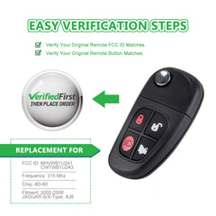 KeyCollection Remote Car Key Fob Replacement for Jaguar NHVWB1U241 CWTWB1U243 fits 2002 2003 2004 2005 2006 2007 2008 X-Type S-Type