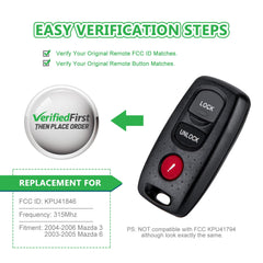 Lots of 5 Extra-Partss Car Remote Fob Replacement for KPU41846 fits 2004 2005 2006 Mazda 3