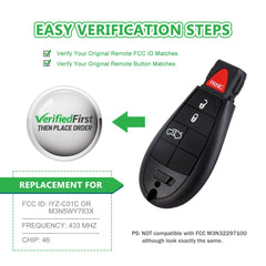 Lots of 10 Extra-Partss Keyless Remote Car Key Fob Replacement for Dodge IYC-C01C or M3N5WY783X fits Ram 1500 4 Button