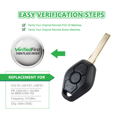 Extra-Partss Remote Car Key Fob Replacement for BMW LX8 FZV fits 2001 2002 2003 525i 530i 540i HU92