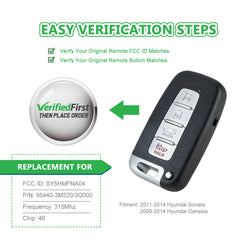 KeyCollection Remote Car Key Fob Replacement for Hyundai SY5HMFNA04 fits 2011 2012 2013 Sonata
