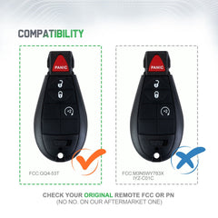 Lots of 5 Car Remote Fob Replacement for Dodge GQ4-53T fits 2013 2014 2015 2016 2017 Ram 1500 2500 3500 4 Button