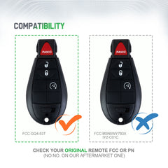 Extra-Partss Car Remote Fob Replacement for Dodge GQ4-53T fits 2013 2014 2015 2016 2017 Ram 1500 2500 3500 4 Button