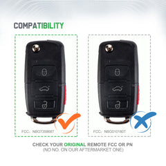 Replacement Keyless Entry Remote Flip Key Fob fits 2002 2003 2004 2005 VW Jetta, Golf, Passat (HLO1J0959753AM)