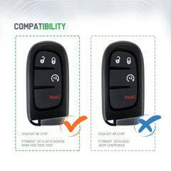 Lots of 5 Extra-Partss Remote Car Key Fob Replacement for Dodge GQ4-54T fits 2013 2014 2015 2016 2017 2018 2019 Ram 1500 2500 3500 4Btn
