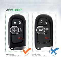 Extra-Partss Remote Car Key Fob Replacement for Dodge GQ4-54T fits 2013 2014 2015 2016 2017 2018 2019 Ram 1500 2500 3500 5Btn