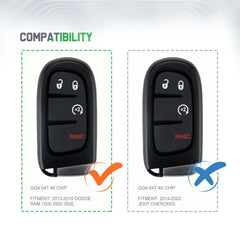Lots of 10 KeyCollection Remote Car Key Fob Replacement for Dodge GQ4-54T fits 2013 2014 2015 2016 2017 2018 2019 Ram 1500 2500 3500 4Btn