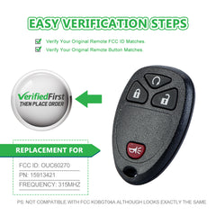 Extra-Partss Car Remote Fob Replacement for OUC60270 15913421 fits 2007 2008 2009 2010 2011 2012 2013 Chevy Silverado 4 Button