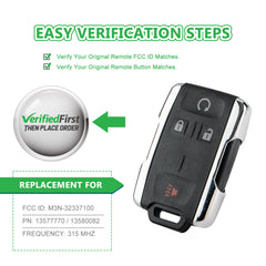 KeyCollection Remote Car Key Fob Replacement for GMC M3N-32337100 13577770 13580082 fits 2014 2015 2016 2017 Sierra 4 Button
