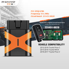 Extra-Partss OBD DIY Programmer and Smart Remote Car Key Bundles for Toyota HYQ14FBA 231451-0020 Board fits Prius C 2012 2013 2014 2015 2016 2017 2018 2019
