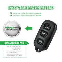 Key Fob Keyless Entry Remote fits 1999-2009 Toyota 4Runner / 2001-2007 Sequoia (HYQ12BBX w/Panic, Set of 2)