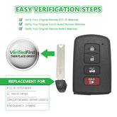 Lots of 10 Smart Car Key Fob Replacement for Toyota Camry Corolla Avalon fits 2014 2015 2016 2017 Proximity 4 Button Remote HYQ14FBA 89904-06140 0020 'G' Board