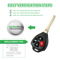 Extra-Partss Keyless Remote Car Key Fob Replacement for Toyota 2007-2010 Camry 4 Buttons HYQ12BBY 89070-06232