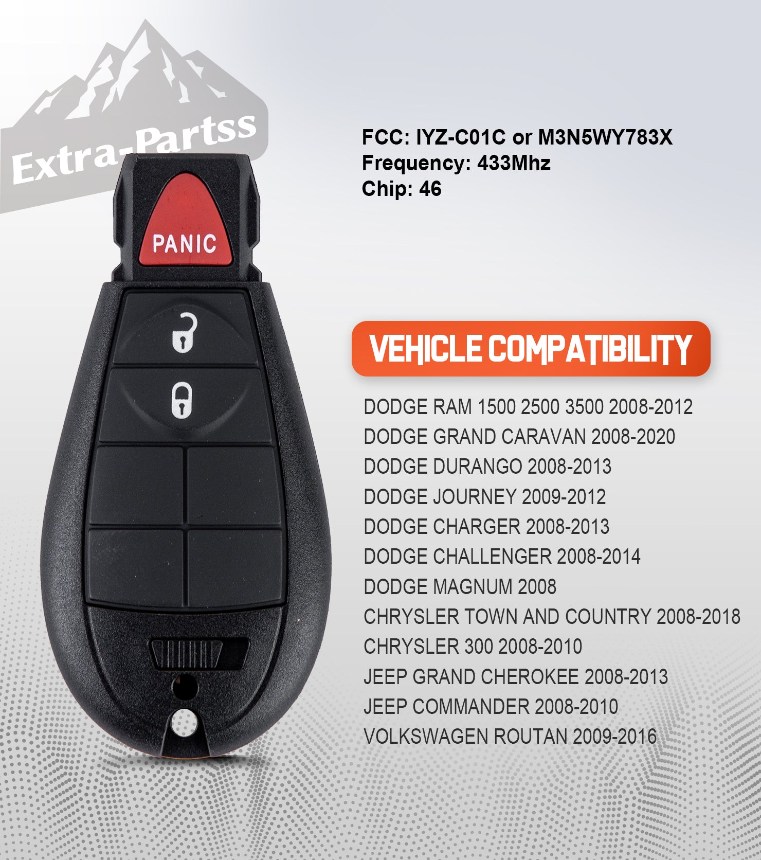 Extra-Partss Simple OBD Key Kit for Dodge IYZ-C01C or M3N5WY783X fits Grand Caravan 2008 2009 2010 2011 2012 2013 2014 2015 2016 2017 2018 2019 2020