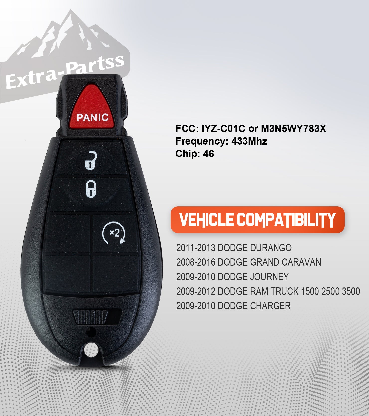 Extra-Partss Key Programmer and Remote Fob Replacement for Dodge IYZ-C01C or M3N5WY783X fit Grand Caravan 2008 2009 2010 2011 2012 2013 2014 2015 2016