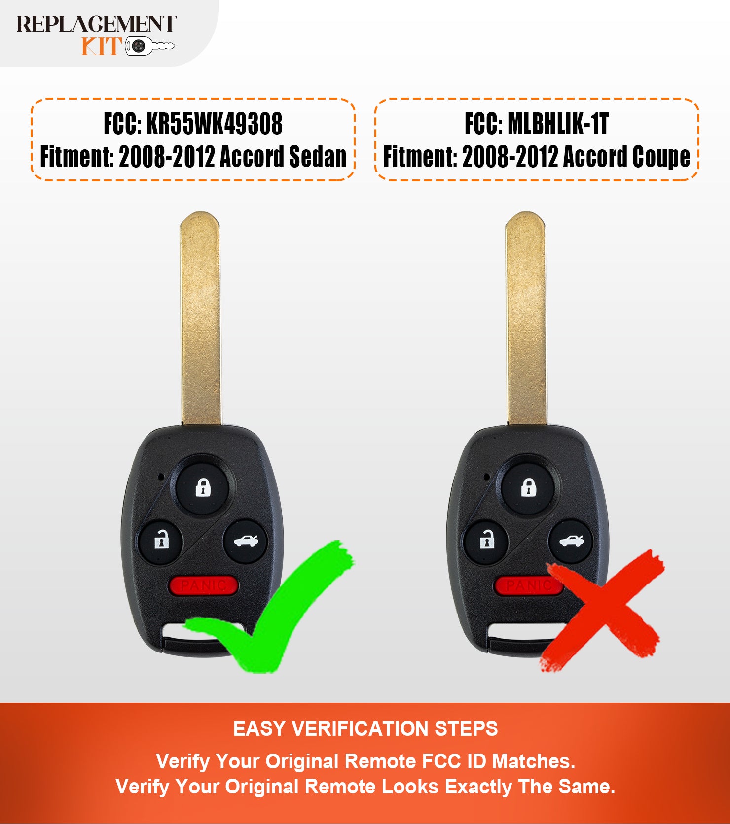 Extra-Partss Simple Key Replacement Kit for Honda KR55WK49308 fits Accord 4 Doors Sedan 2008 2009 2010 2011 2012