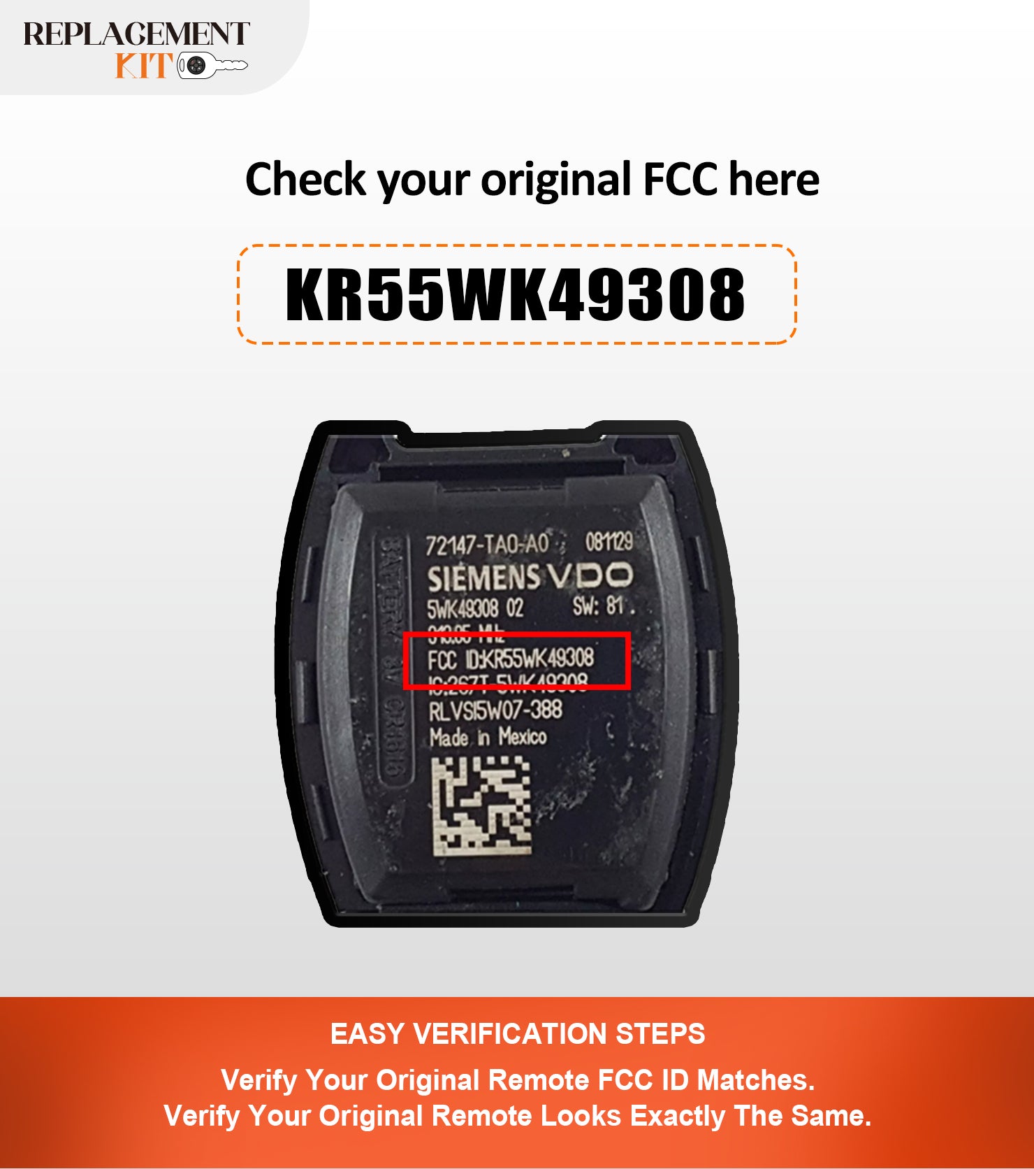 Extra-Partss Simple Key Replacement Kit for Honda KR55WK49308 fits Accord 4 Doors Sedan 2008 2009 2010 2011 2012