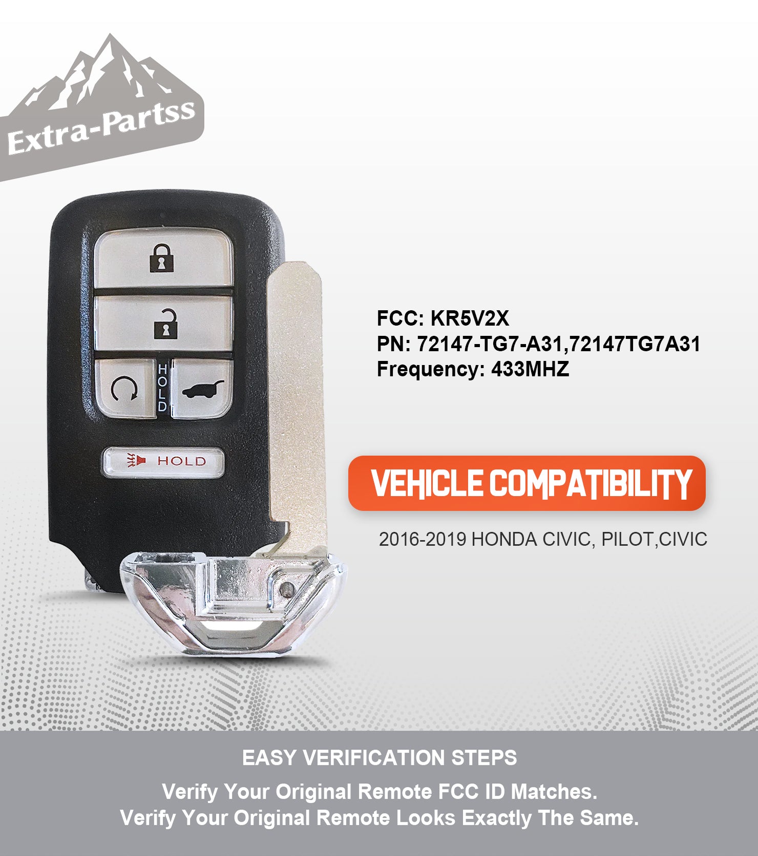 Extra-Partss Simple Key Replacement for Honda CRV CR-V 2017 2018 2019 2020 KR5V2X