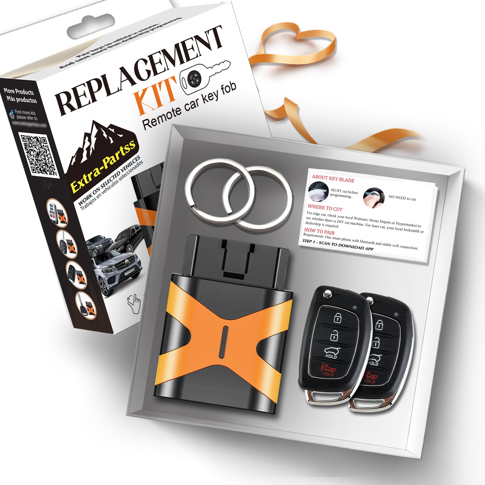 Extra-Partss OBD Programmer Tool and Remote Car Key Fob Replacement for Hyundai TQ8-RKE-4F25 fits Tucson 2016 2017 2018 2019 W/ Middle Groove Blade